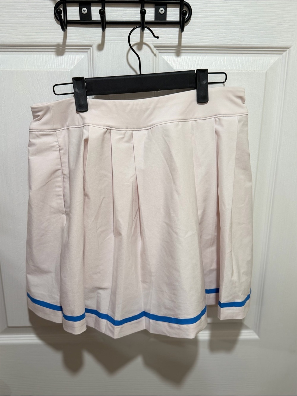 Lady Hagen Light Pink Pleated Skirt with Blue Hem Trim
